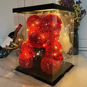 Подарок в виде мишки из роз 11-дюймовый искусственный цветок, мишка из роз со светодиодной подсветкой, подарок на День святого Валентина для любимого, партнера, друга