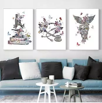 Подарок врачу, медицинское устройство, акварель, художественная живопись, печать на холсте, кадуцей, стетоскоп, микроскоп, плакат, клиника, настенный художественный декор, без рамки 21*30cm