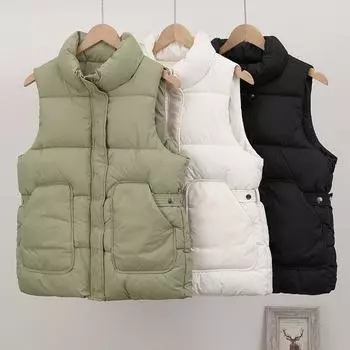 Подчеркните свой стиль с помощью этого модного короткого свободного покроя жилета-хлеба без рукавов для женщин на осень и зиму S хаки