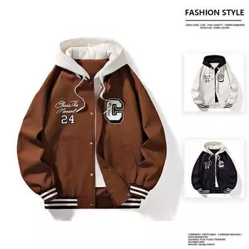 Поддельная бейсбольная форма из двух частей, мужская повседневная модная брендовая куртка в стиле Гонконга, модный тренд, молодежная свободная пара, осень и зима, новый стиль M