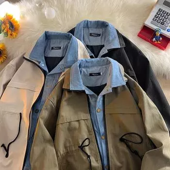 Поддельная двухкомпонентная джинсовая куртка для мужчин на весну и осень, американская ретро-дизайн, свободная рабочая куртка большого размера M бежевый