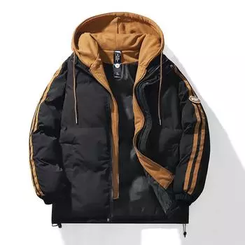 Поддельная двухкомпонентная хлопковая куртка для мужчин с капюшоном, хлопковая куртка, толстая хлопковая куртка больших размеров, мужская куртка для пар XXXL чёрный
