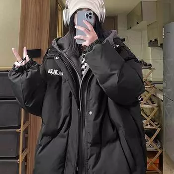 Поддельная двухкомпонентная куртка из хлопка, женская зимняя утепленная, для 15 учеников младших классов, 13 девочек, 12-летних детей, повседневная одежда с хлопковой подкладкой S [Recommended 70-45kg]