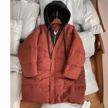 Поддельная двухкомпонентная куртка-пуховик 2024 года, новая тонкая куртка средней и длинной длины, теплая и утолщенная, свободная и модная. One Size фиолетовый