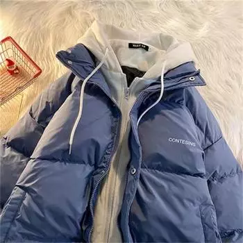 Поддельная двухкомпонентная куртка с капюшоном розового цвета на хлопковой подкладке для женщин в корейской свободной одежде на хлопковой подкладке, утолщенная повседневная одежда в стиле «хлеб», модная S 80-50kg