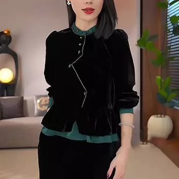 Поддельная футболка из двух частей, женская зимняя, новая, темпераментная, повседневная и тонкая S чёрный