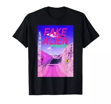 Поддельная футболка с изображением НЛО Blue Beam от Alien Invasion Project чёрный