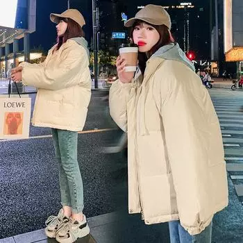 Поддельная хлопковая куртка с капюшоном для мужчин и женщин, утолщенная и теплая, модный бренд, повседневное и универсальное пальто, куртка из хлопкового пуха S чёрный