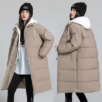 Поддельная куртка-двойка с капюшоном на хлопковой подкладке, женская студенческая свободная, средней и длинной длины, новая куртка на хлопковой подкладке. M