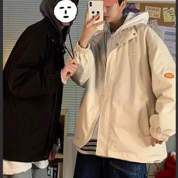 Поддельная куртка из двух частей Fat Man Ins Handsome Hooded Jacket Men Spring and Autumn Korean Version Large Size Free Student Clothes S