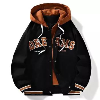 Поддельная куртка из двух частей, мужская куртка, осенне-зимняя модная мужская одежда, ветрозащитный топ с капюшоном и буквенным принтом M