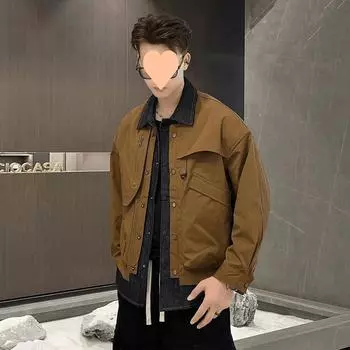 Поддельная куртка из двух частей, мужская, весна и осень, новые свободные повседневные джинсовые топы, мужская одежда M зелёный