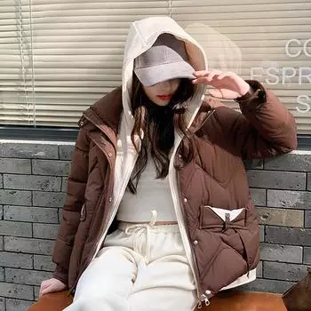 Поддельная куртка из двух частей с хлопковой подкладкой для женщин, осень-зима 2024, новая свободная маленькая куртка с хлопковой подкладкой, утолщенная, модная, короткая M
