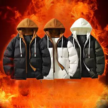 Поддельная куртка из двух частей с хлопковой подкладкой, свободное утепленное пальто из американского тяжелого хлопка для осени и зимы для мужчин и женщин, повседневная куртка с капюшоном M