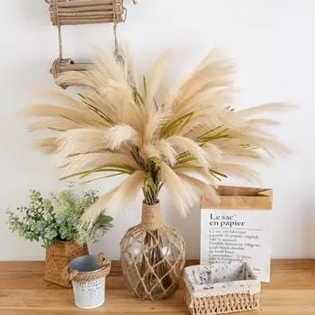 Поддельная тростниковая трава, долговечная, устойчивая к выцветанию, реалистичная искусственная пампасная трава для домашнего свадебного украшения светло-желтого