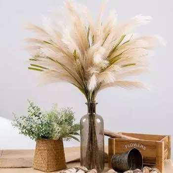 Поддельная тростниковая трава, долговечная, устойчивая к выцветанию, реалистичная искусственная пампасная трава для домашнего свадебного украшения светло-желтого