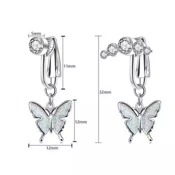 Поддельное кольцо для пупка Бабочка Поддельный зажим для пирсинга живота Хрящевая клипса на серьгу