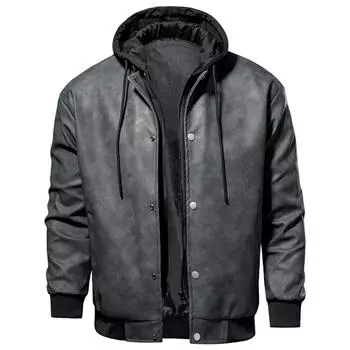 Поддельное пальто из двух частей, мужское с капюшоном, осенняя модная брендовая бейсбольная майка с капюшоном, мужская куртка из искусственной кожи S