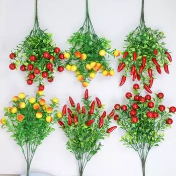 Поддельное зеленое растение, довольно устойчивое к атмосферным воздействиям, долговечное, имитация вишневого перца, домашний декор C
