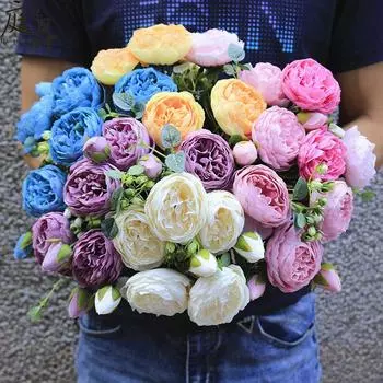 Поддельные цветы пион 5 головок вечерние пучки украшения реквизит для фотографий роза искусственный цветок дома свадьба ручной работы розовый