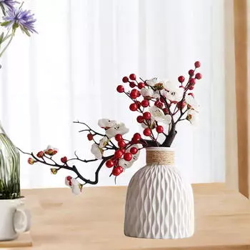 Поддельные цветы сливы с вазой Современные искусственные цветочные подборки Сухие цветы Бонсай для камина