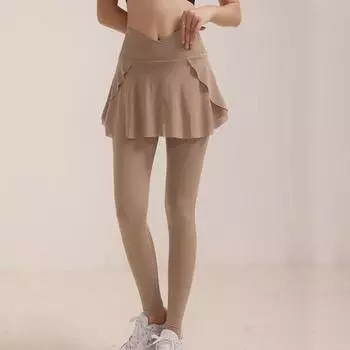 Поддельные двухсекционные суперэластичные сетчатые юбки для йоги, брюки с высокой талией, закрывающие бедра, танцевальные брюки для фитнеса S чёрный