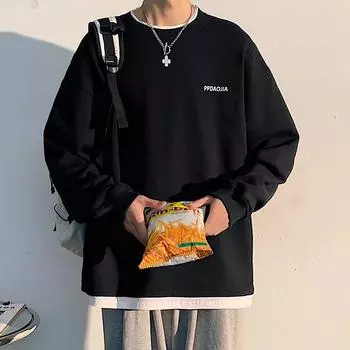 Поддельные футболки с длинными рукавами для мужчин. Новые модные бренды осени со свитерами внутри, укороченные рубашки и одежда для мужчин. M