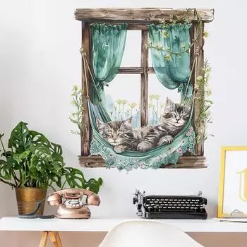 Поддельные наклейки на стену с изображением спящего котенка из мультфильма «Детская спальня» для украшения дома 27*60CM*2PCS/fun-f120