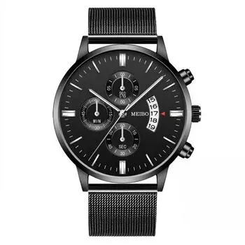 Поддельные наручные часы с тремя глазами и кристаллами, мужские кварцевые часы с сеткой OneSize