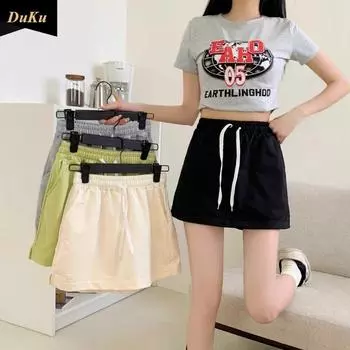 Поддельные спортивные шорты женские летние с высокой талией, дизайн Sense of Antislip, короткие кюлоты А-силуэта S абрикосовый