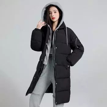 Поддельные женские осенне-зимние пальто из двух частей с капюшоном, свободное студенческое теплое пальто средней длины, 5 цветов M зелёный