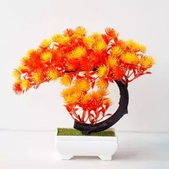Поддельный бонсай, гибкий, свежий, не требующий полива, современный элегантный искусственный цветок в горшке для балкона пурпурно красный