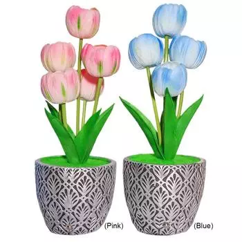 Поддельный цветочный букет с вазой USB аккумуляторная настольная лампа сенсорное управление диммируемый светодиодный ночник-имитатор тюльпана с вазой розовый