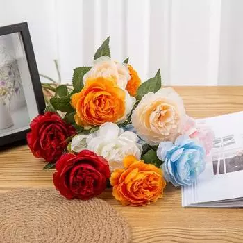 Поддельный цветок Необычные 3 ветки Неувядающий искусственный цветок Свадебный букет Искусственный цветок пиона Искусственное растение Свадебный декор белый