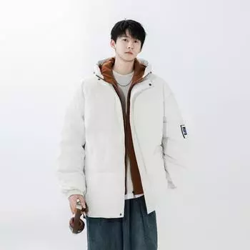 Поддельный двухкомпонентный новый белый утиный пуховик мужской пуховик свободный утолщенный капюшон с защитой от холода M