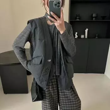 Поддельный двухкомпонентный жилет из пуха для женщин 2024 года, новая свободная модная белая куртка-пуховик на утином пуху one size fits all серый