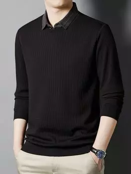 Поддельный двухсекционный свитер с длинными рукавами, мужская майка, новый трикотаж, топ, осенне-зимний утепленный свитер M