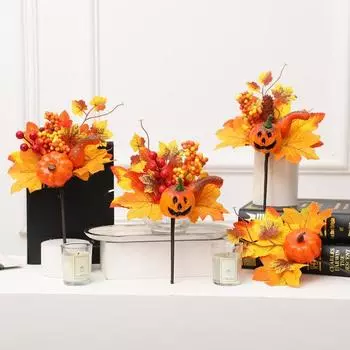 Поддельный кленовый лист, долговечный, простой в уходе, искусственные тыквы, кленовый лист для сбора урожая, вечеринки в честь Дня благодарения, Хэллоуина E