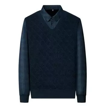 Поддельный комплект из двух частей для папы, плюс утолщенный бархатный свитер для мужчин, зимняя новая деловая повседневная теплая и холодная трикотажная нижняя рубашка M