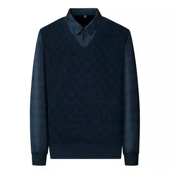 Поддельный комплект из двух частей для папы, плюс утолщенный бархатный свитер для мужчин, зимняя новая повседневная трикотажная рубашка M