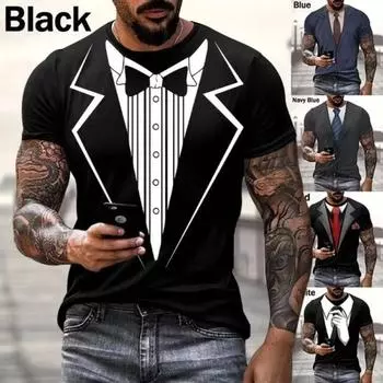 Поддельный костюм 3D футболка смокинг галстук-бабочка 3D принтованные футболки для мужчин косплей мужская одежда качественные футболки летняя уличная одежда топы S