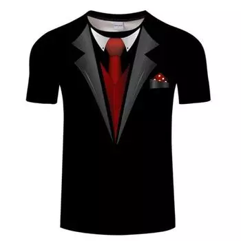 Поддельный костюм, футболка с 3D принтом, смокинг, костюм с галстуком в стиле ретро, модная забавная футболка, мужская персонализированная повседневная футболка XS