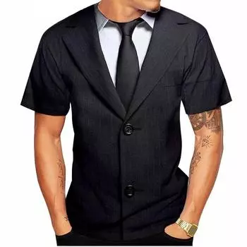 Поддельный костюм с галстуком-бабочкой и 3D принтом, мужская футболка со смокингом и галстуком, летняя одежда, топы 6xl, уличная повседневная спортивная негабаритная мужская одежда L