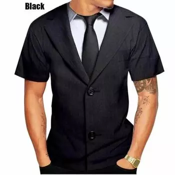 Поддельный костюм с галстуком-бабочкой и 3D принтом, мужская футболка со смокингом и галстуком, летняя одежда, топы 3xl, уличная повседневная спортивная негабаритная мужская одежда S