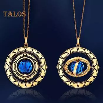 Поддельный кристалл вращающееся ожерелье с подвеской синее ожерелье со стразами игровой косплей аксессуар на Хэллоуин Рождество день рождения подарок золотистый