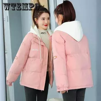 Поддельный пуховик из двух частей, женский короткий студенческий корейский стиль, свободная толстая зимняя куртка с хлебом XXL