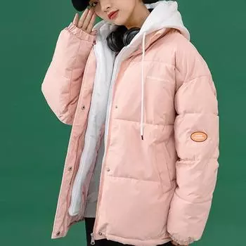 Поддельный пуховик с двумя капюшонами, женская новая зимняя утолщенная теплая повседневная куртка, темперамент, элегантное ветрозащитное молодежное пальто, куртка с хлопковой подкладкой S синий