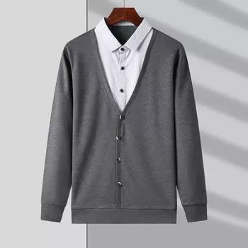 Поддельный свитер из двух частей с осенне-зимней мужской деловой нижней рубашкой, повседневный свитер с длинными рукавами M