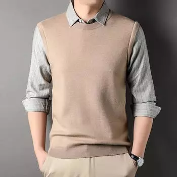 Поддельный свитер с двумя рукавами, мужская рубашка с воротником, молодежная, качественная, повседневная, модная, мужская трикотажная рубашка с базовым узором Tide M/105