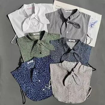 Поддельный воротник с бантом на шнуровке, женский универсальный хлопковый цветочный поддельный воротник, воротник рубашки, воротник свитера, воротник рубашки, женский поддельный воротник